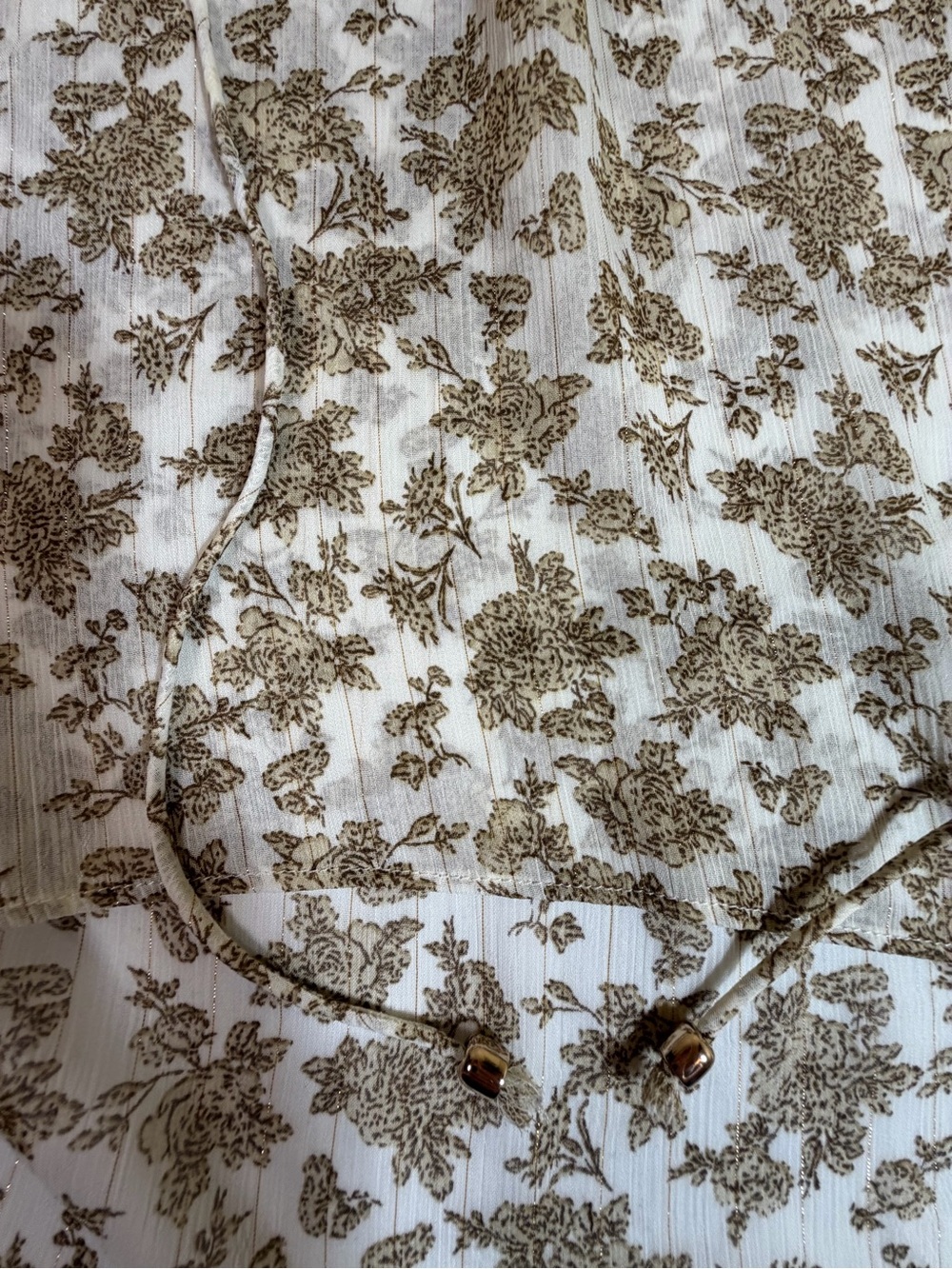 Zara Women's Sheer Floral Peasant Blouse Cream & Brown Long Sleeve Size Large - Picture 6 of 6